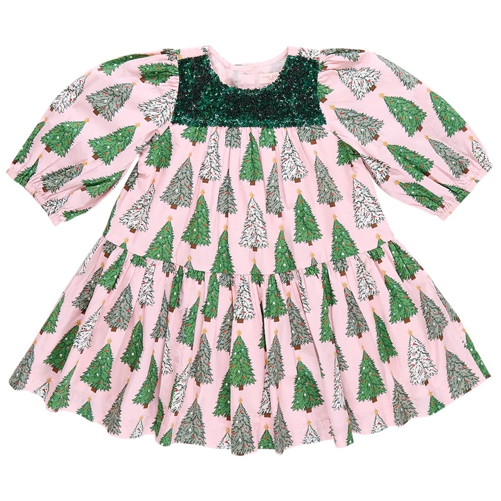 Pink Chicken Green and White Tree Print Dress - Picture 2 of 5